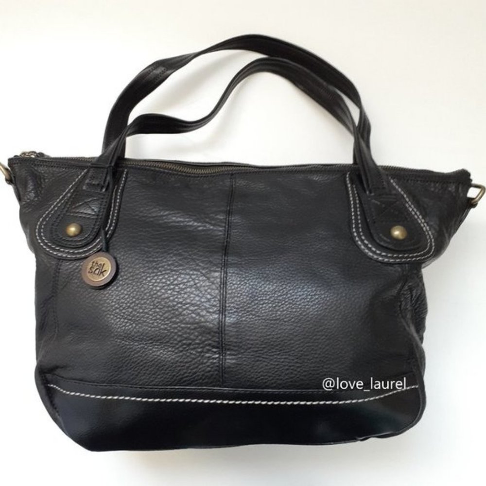 The Sak Iris Black Pebbled Leather Tote Bag with Shoulder Strap